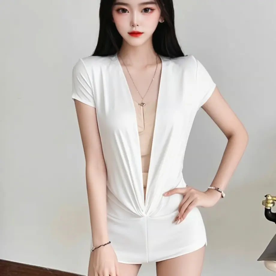 【セクシーウェア】フロントオープンボディスーツ ホワイトy3