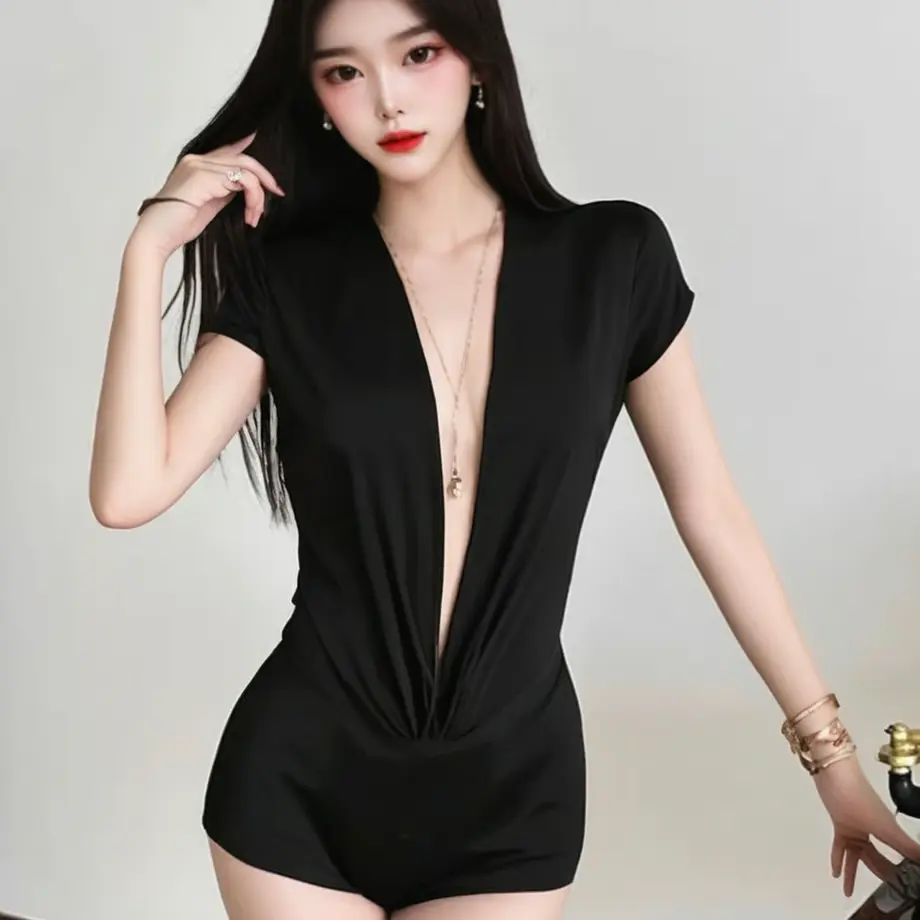 【セクシーウェア】フロントオープンボディスーツ ブラックy3